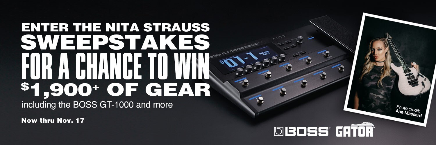 Enter the Nita Strauss Sweepstakes for a chance to win $1900+ of gear inlcuding Boss GT-1000 and more. Now thru Nov 17
