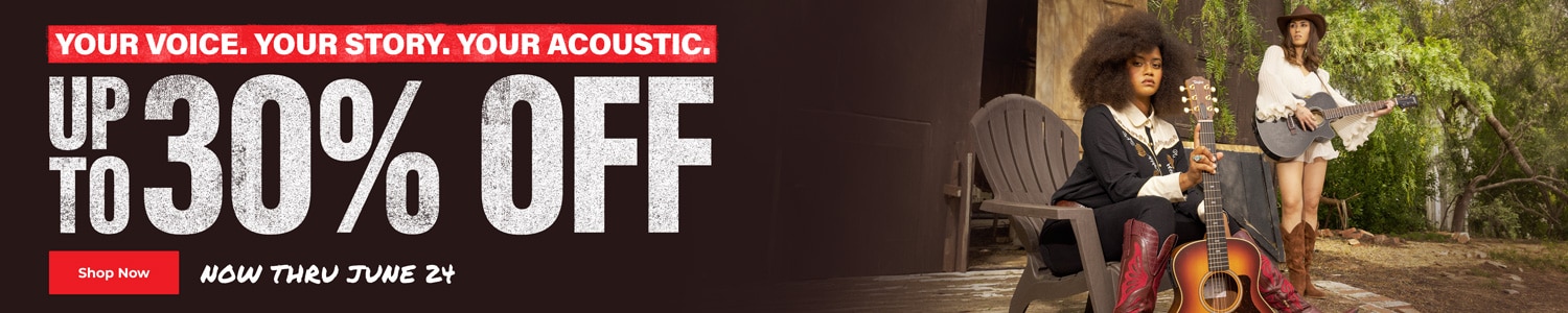 Up to 30% off select acoustic guitars now through June 24.