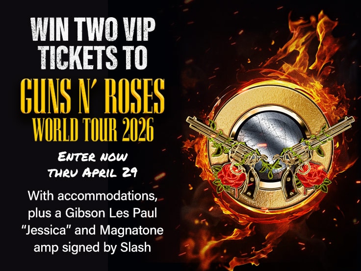 Win two VIP tickets to Guns N' Roses World Tour 2026, plus signed Slash gear.