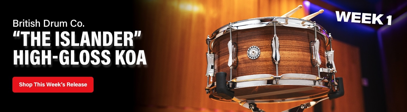 Week 1 British Drum Co. The Islander high-gloss koa snare drum